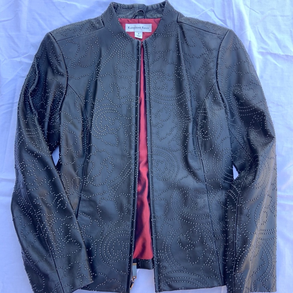 Katherine Kelly Lambskin Textured Black Jacket